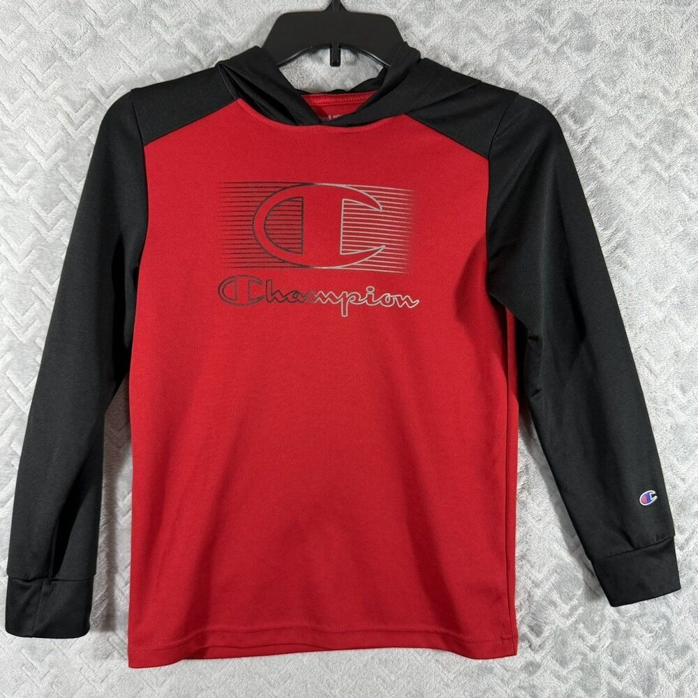 Champion Youth Hoodie Red Size 7/8 Pullover Sweatshirt Logo Front Graphic